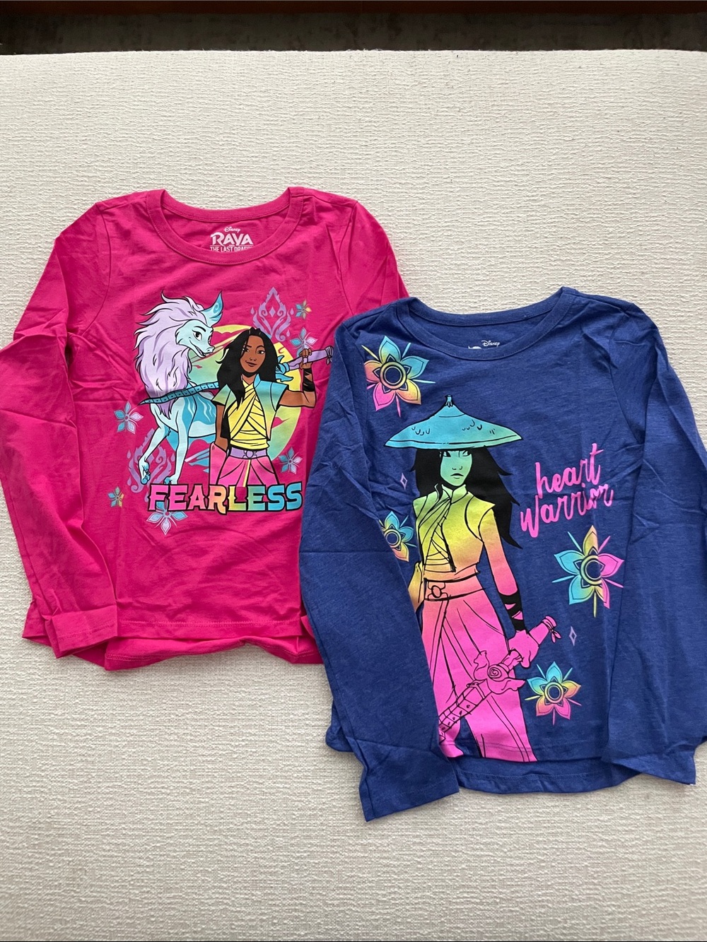 Disney Raya Graphic Long-Sleeve Tee - Pink & Navy - 2 set. Size 10/12.